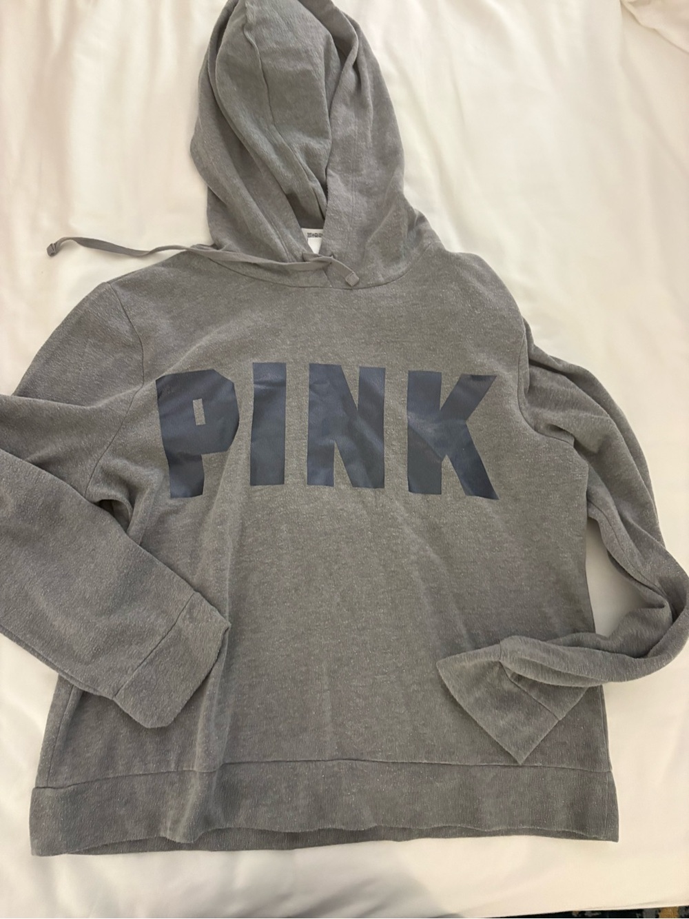 PINK Victoria's Secret Gray Hooded Sweatshirt with black Logo